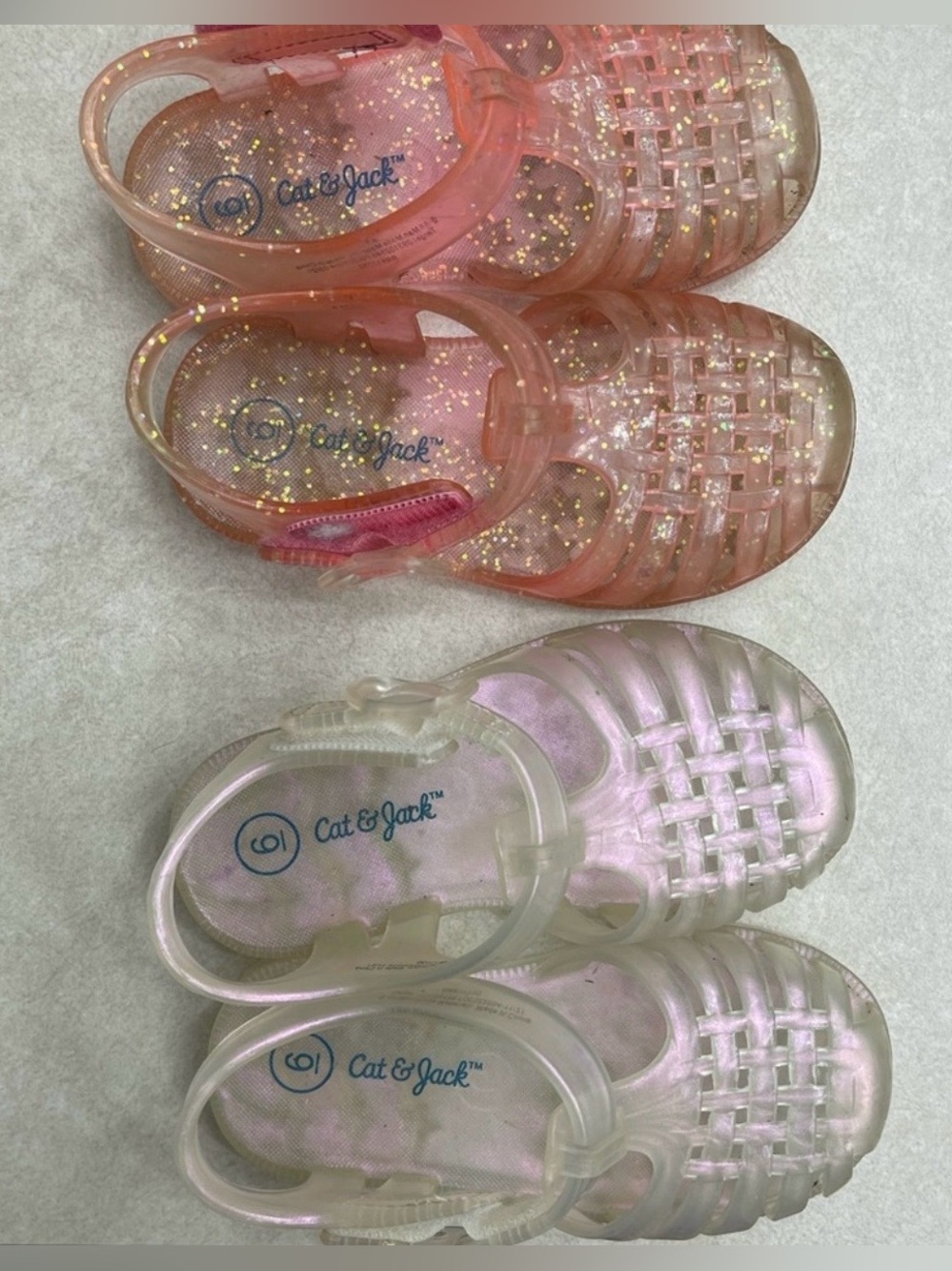 Cat & Jack Kids' Jelly Sandals in Pink Glitter and Iridescent White